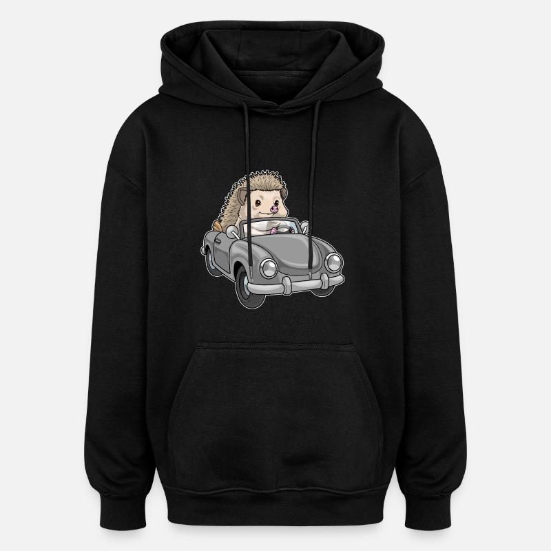 Hedgehog Car - Oversized Unisex Hoodie - black
