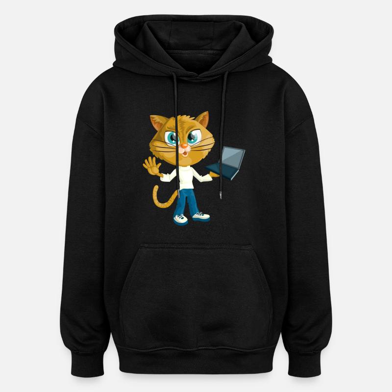 Chat avec LapTop - Sweat à capuche oversize unisexe - noir