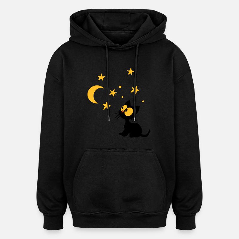 Chaton aux étoiles - Sweat à capuche oversize unisexe - noir