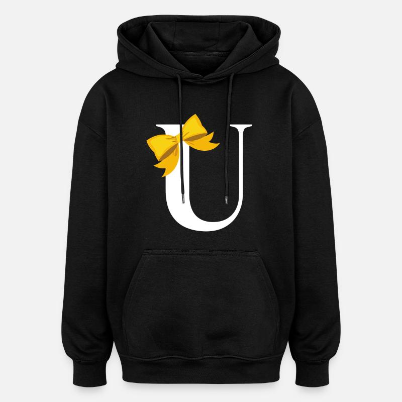 Letter u yellow bow - Oversized Unisex Hoodie - black
