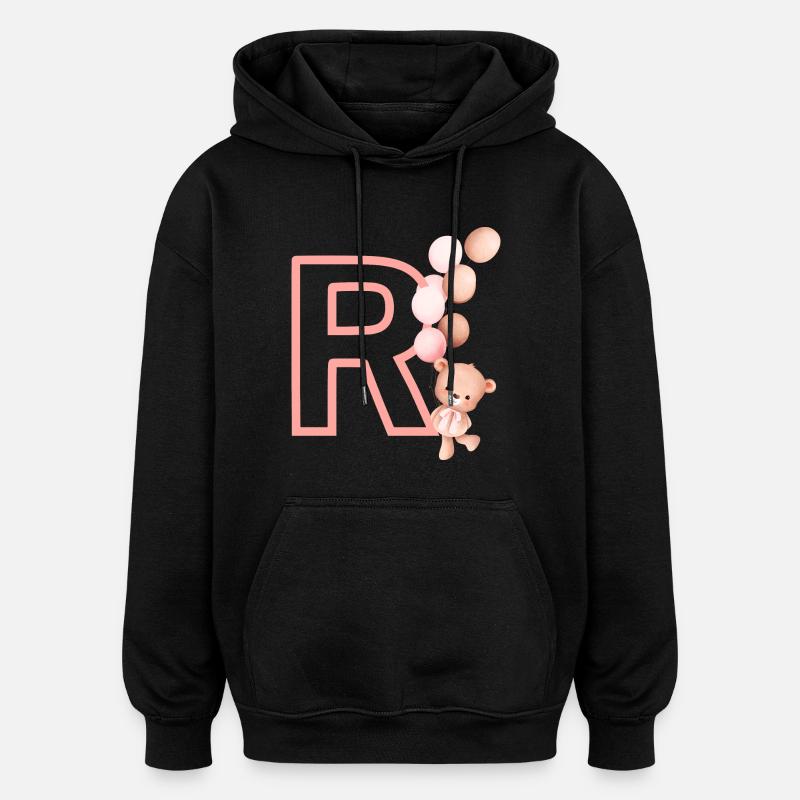 Buchstabe r rosa Bär - Oversized Unisex Hoodie - Schwarz