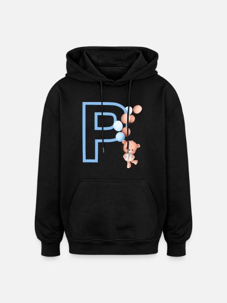 Blauer Buchstabe P Bär - Oversized Unisex Hoodie - Schwarz