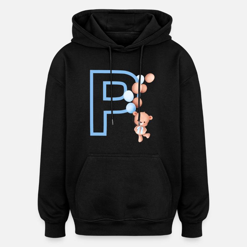 Lettre p bleue ours - Sweat à capuche oversize unisexe - noir