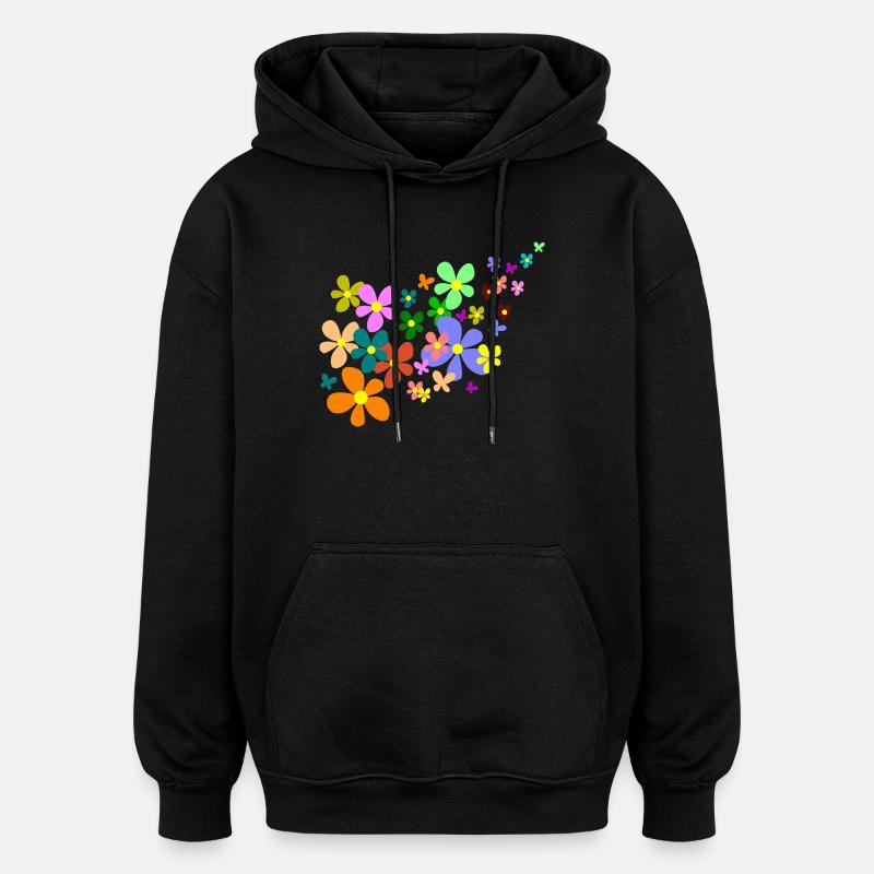 fleur - Sweat à capuche oversize unisexe - noir