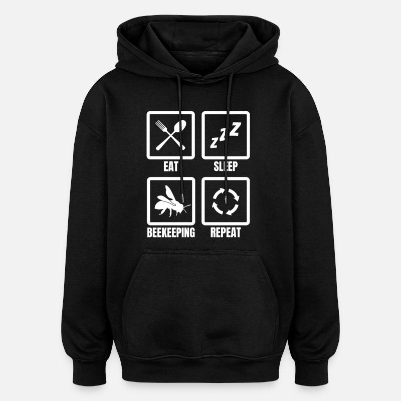 eating sleep beekeeping repeat - Oversized Unisex Hoodie - black