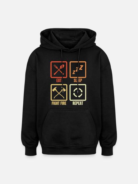 Essen Schlafen Feuer bekämpfen - Oversized Unisex Hoodie - Schwarz