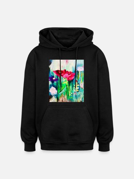 Aquarellblumen im Farbmeer - Oversized Unisex Hoodie - Schwarz