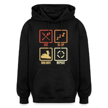 Eat Sleep Railway Repeat - Oversized Unisex Hoodie - Schwarz - Vorne - Noah (186cm)