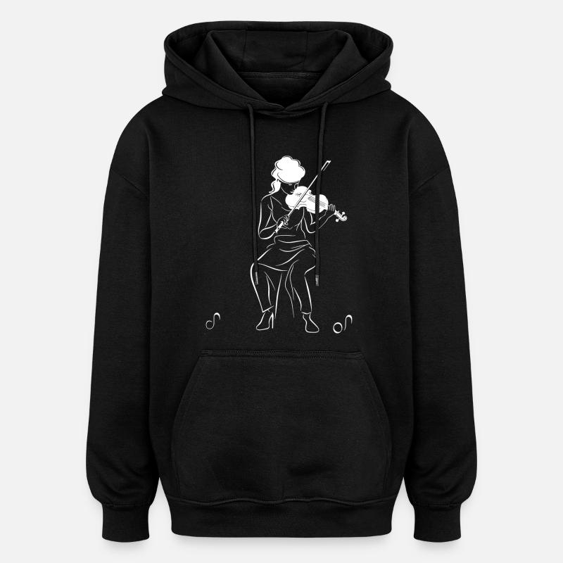 Dessin de violoniste - Sweat à capuche oversize unisexe - noir