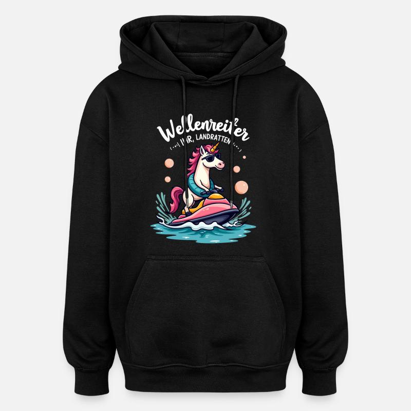Pinker Einhorn Wellenreiter - Oversized Unisex Hoodie - Schwarz