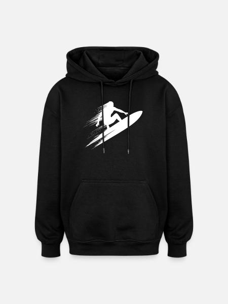 Energetic Surfer Illustration Surfing - Oversized Unisex Hoodie - black