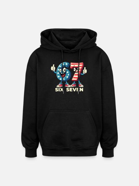 US Flag 67 Memes Six Seven - Oversized Unisex Hoodie - black