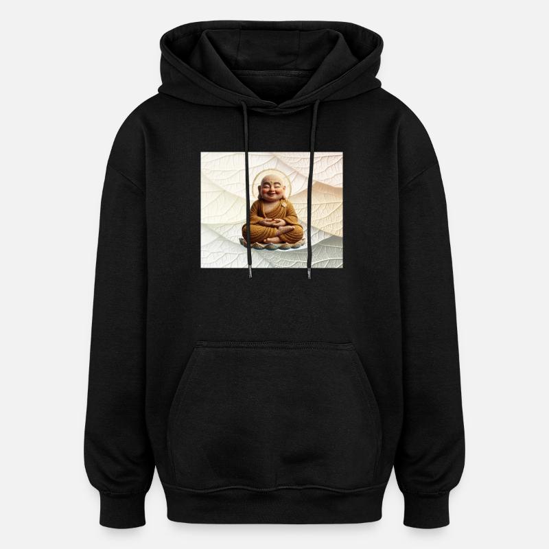 Buddha auf Blattmuster - Oversized Unisex Hoodie - Schwarz