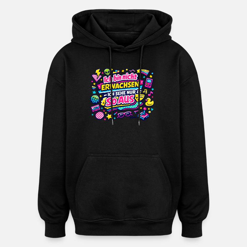 Ich bin nicht erwachsen – Retro - Oversized Unisex Hoodie - Schwarz