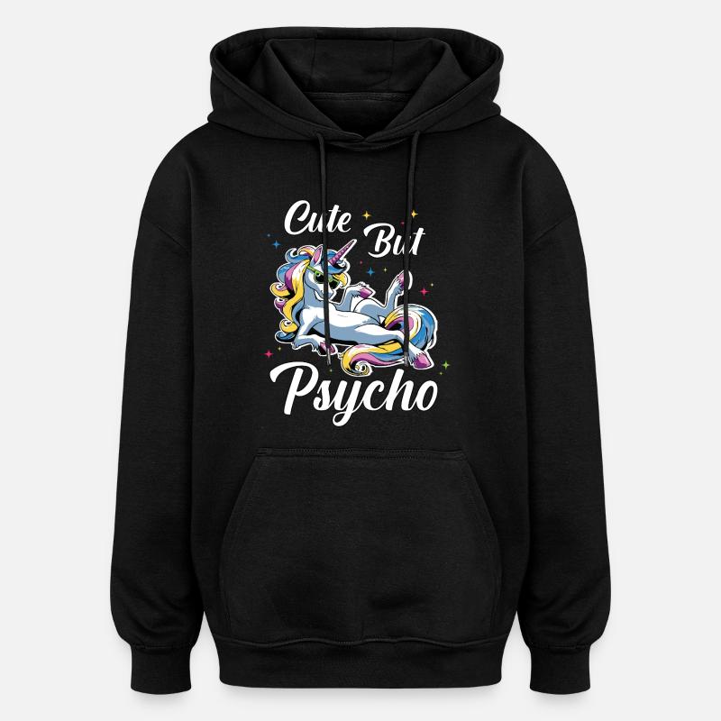 Niedliches Psycho Einhorn - Oversized Unisex Hoodie - Schwarz
