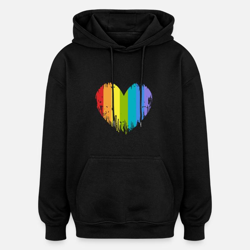 Coeur LGBT - Sweat à capuche oversize unisexe - noir