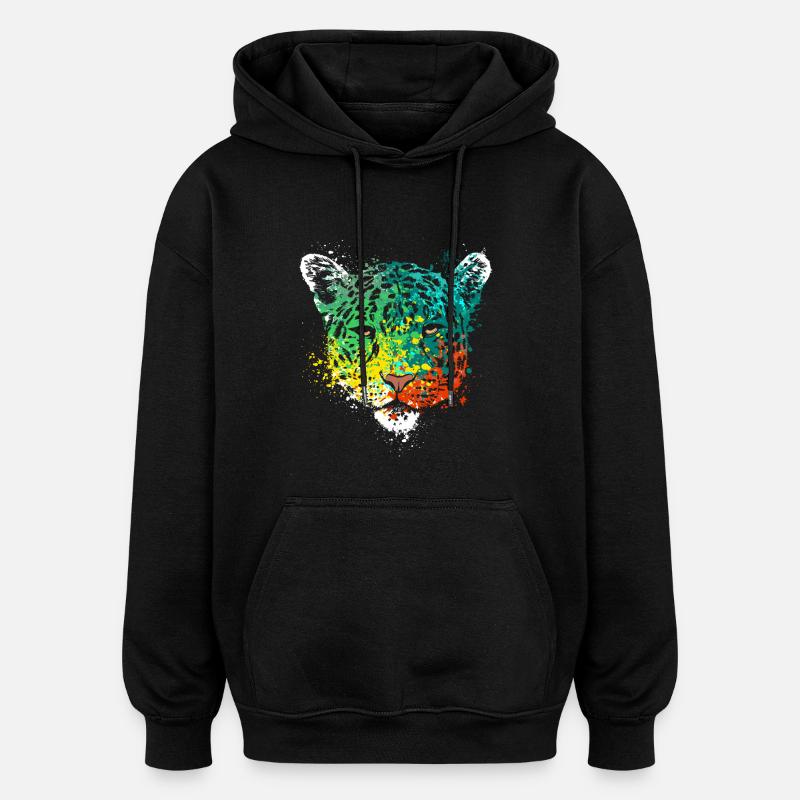 Splash Art Wildcat Cheetah Head - Sweat à capuche oversize unisexe - noir