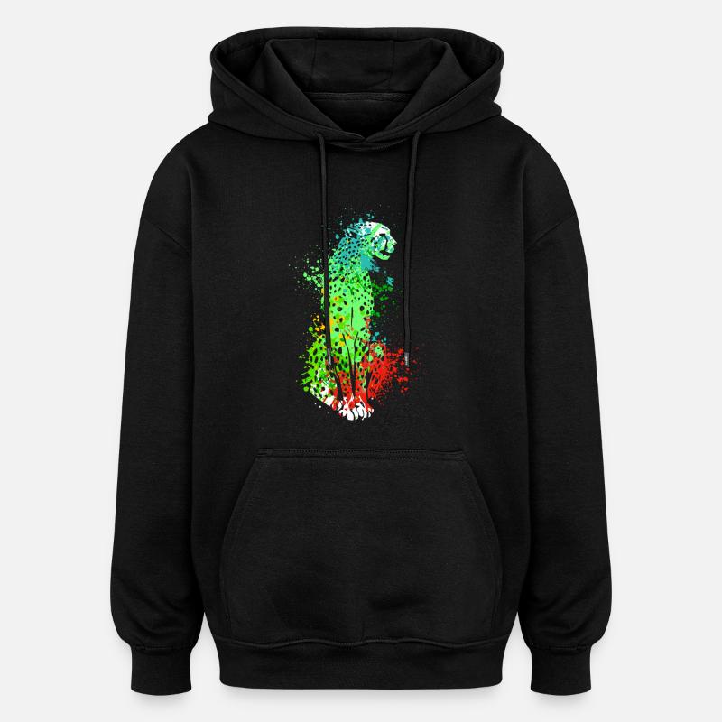 Splash Art Wildcat Guépard - Sweat à capuche oversize unisexe - noir