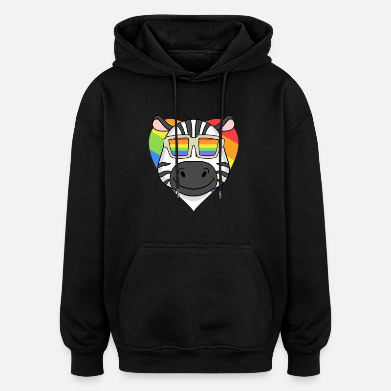 Rainbow - Zebra with glasses - Oversized Unisex Hoodie - black