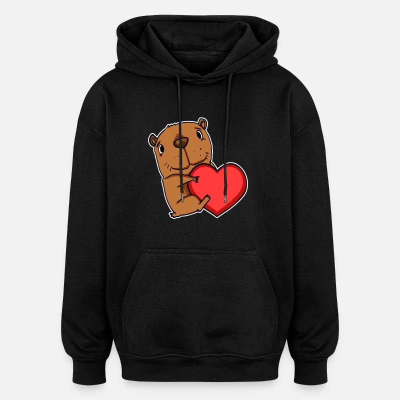 Capybara capybara heart motif - Oversized Unisex Hoodie - black