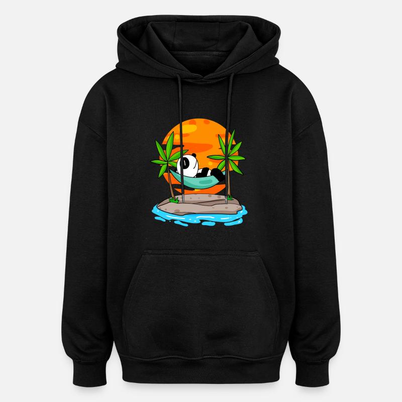 Panda sur la plage - Sweat à capuche oversize unisexe - noir