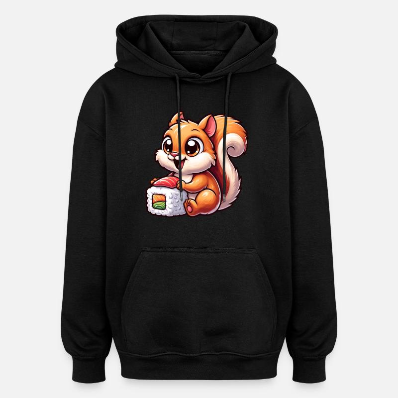 Écureuil et Sushi Design Japonais - Sweat à capuche oversize unisexe - noir
