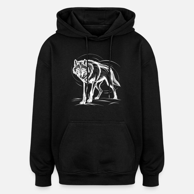 Wolf, weiß - Oversized Unisex Hoodie - Schwarz