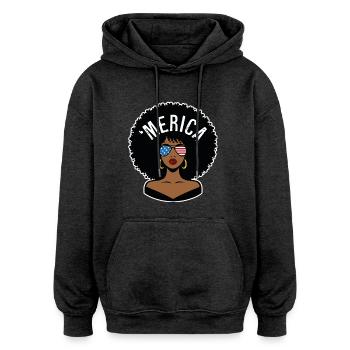 "merica Afro - Oversized Unisex Hoodie - Anthrazit - Vorne - Noah (186cm)