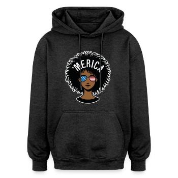 "merica Afro - Oversized Unisex Hoodie - Anthrazit - Vorne - Noah (186cm)