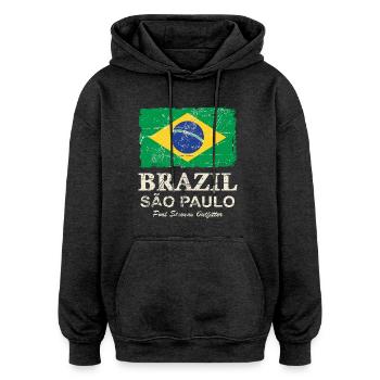 Brazil Vintage Flag - Oversized Unisex Hoodie - charcoal grey - Front - Noah (186cm)