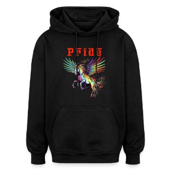Ride with Pride Majestic Rainbow Pegasus Blood Red - Oversized Unisex Hoodie - black - Front - Noah (186cm)