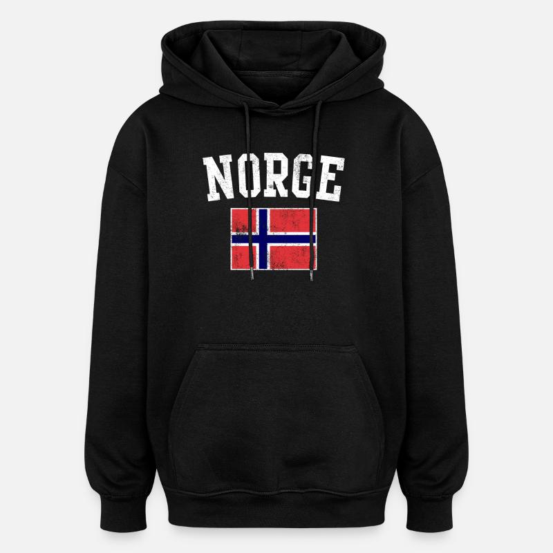 Norwegian Flag Emblem - Oversized Unisex Hoodie - black