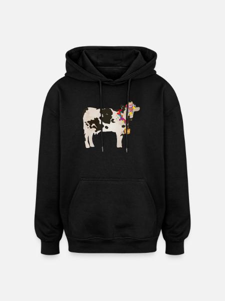 vache décorée avec cloche et décorations florales - Sweat à capuche oversize unisexe - noir