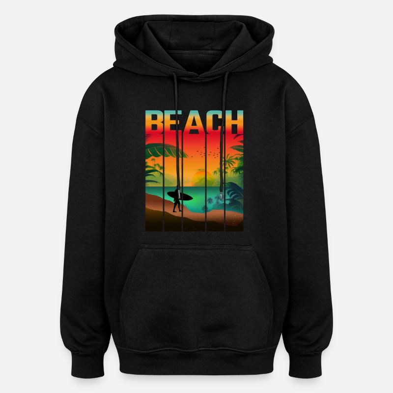 PLAGE ÎLE TROPICALE - Sweat à capuche oversize unisexe - noir