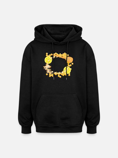 Ginger-Lemon-Honey Frame – Feel-Good Motif - Oversized Unisex Hoodie - black