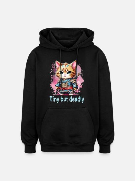 Japanese Kawaii Ninja Cat - Oversized Unisex Hoodie - black