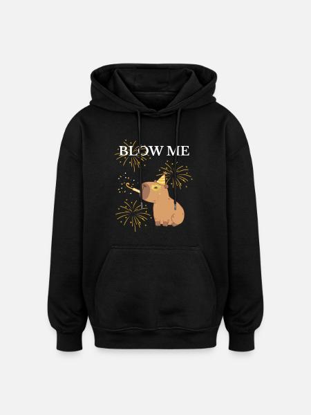 Blow Me Capibara and Fireworks - Oversized Unisex Hoodie - black