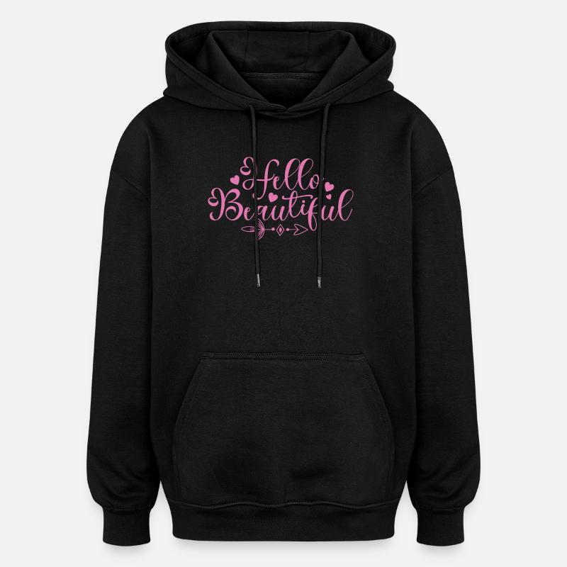 Hello Beautiful Script Hearts - Oversized Unisex Hoodie - black