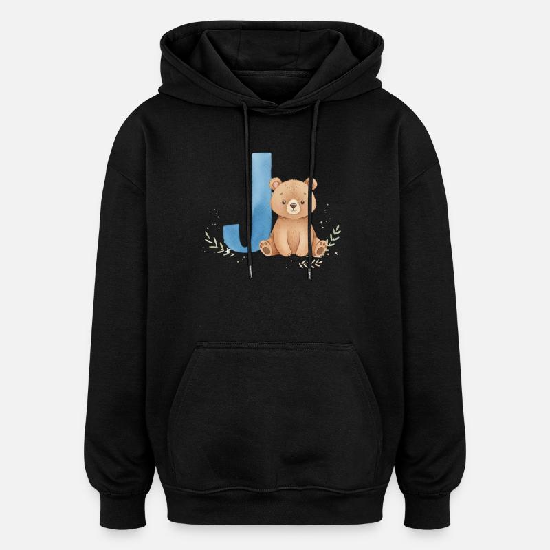 J und Teddy Bär Aquarell-Design - Oversized Unisex Hoodie - Schwarz