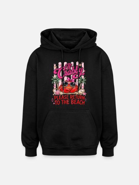 Crab Beach Humor Summer Pink - Oversized Unisex Hoodie - black