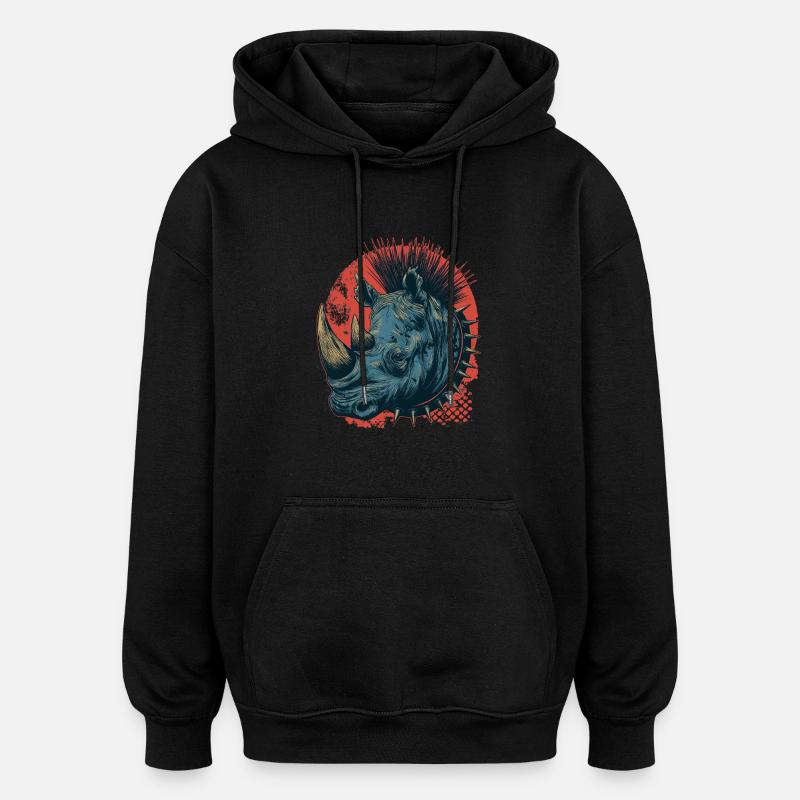 Fantasy Punkrock Rhino - Sweat à capuche oversize unisexe - noir