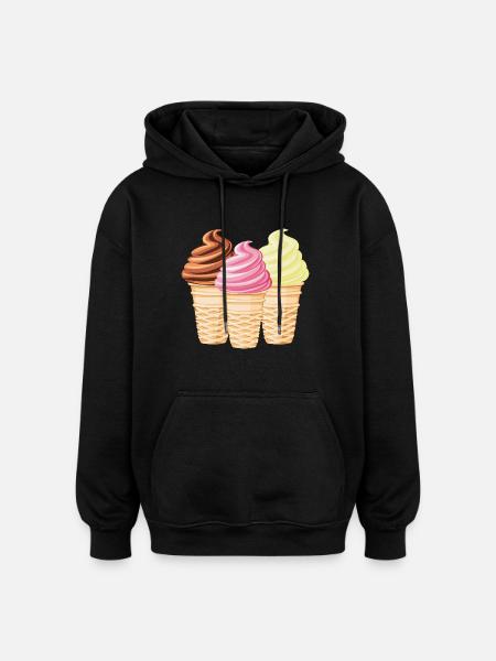 Softeis Vanille Schokolade Erdbeere - Oversized Unisex Hoodie - Schwarz