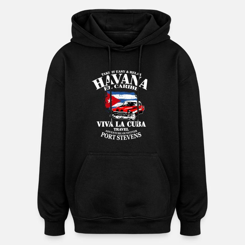 Havana - Cuba Flag - Sweat à capuche oversize unisexe - noir