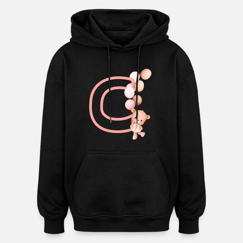 Lettre c rose ours - Sweat à capuche oversize unisexe - noir