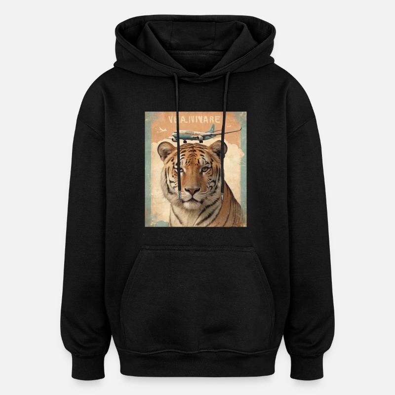 Tigre et avion - Sweat à capuche oversize unisexe - noir