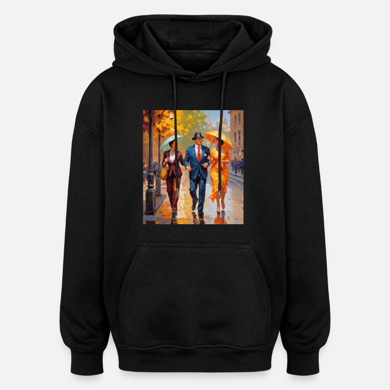 Une promenade sous la pluie - Sweat à capuche oversize unisexe - noir