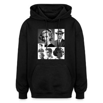 Retro-Frisuren und Kleidung - Oversized Unisex Hoodie - Schwarz - Vorne - Noah (186cm)