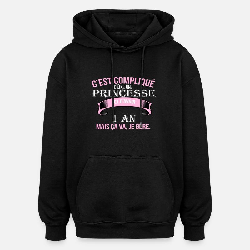 1 an - Sweat à capuche oversize unisexe - noir