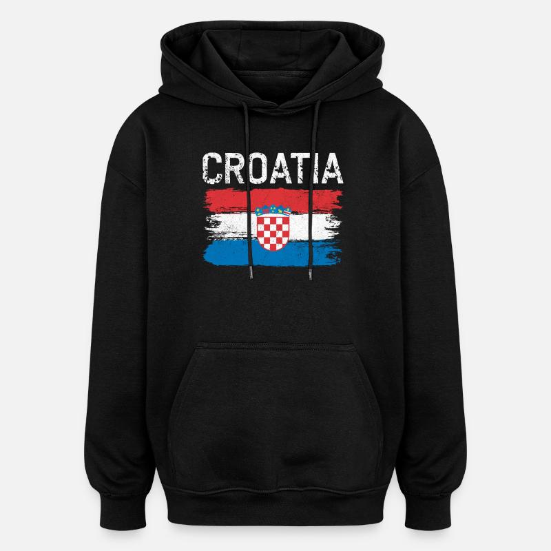 Blason du drapeau Croatie - Sweat à capuche oversize unisexe - noir