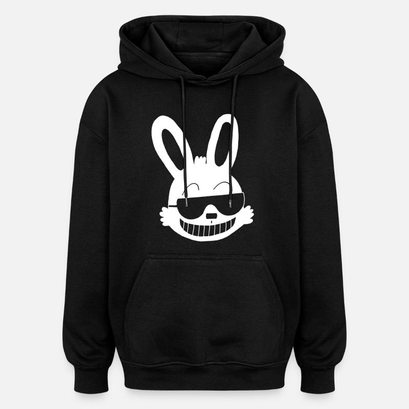 Lapin blanc frimeur - Sweat à capuche oversize unisexe - noir